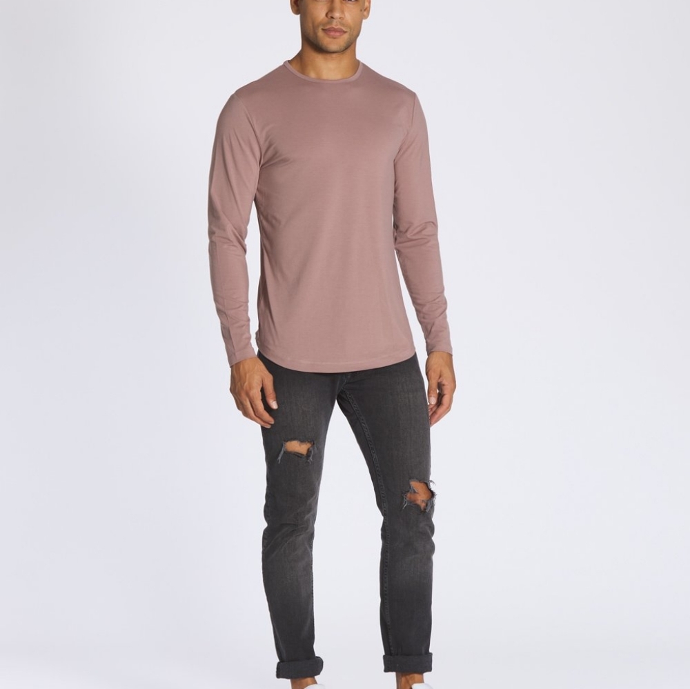 CUTS Muted Pink CrewNeck Curve Hem Shirts